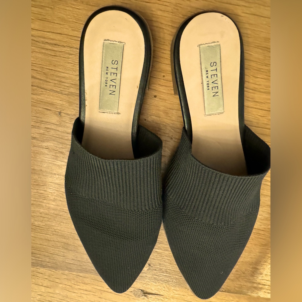 STEVEN New York Black Knit Pointed-Toe Mules